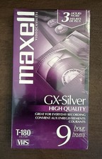 Maxell GX-Silver T-180 3-Hour Blank VHS Video Cassette Up to 9 Hours EP Mode—NEW