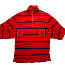 Polo Ralph Lauren Sweater Boys L Red Quarter Zip Striped Pullover Cotton