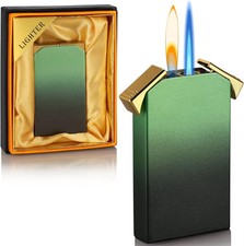 Dual Flame Lighter - Switchable Torch & Soft Flame, Refillable Butane, Cool Pipe