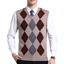 Men's Classic V-Neck Sweater Vest Sleeveless Knit Pullover Business Casual Golf