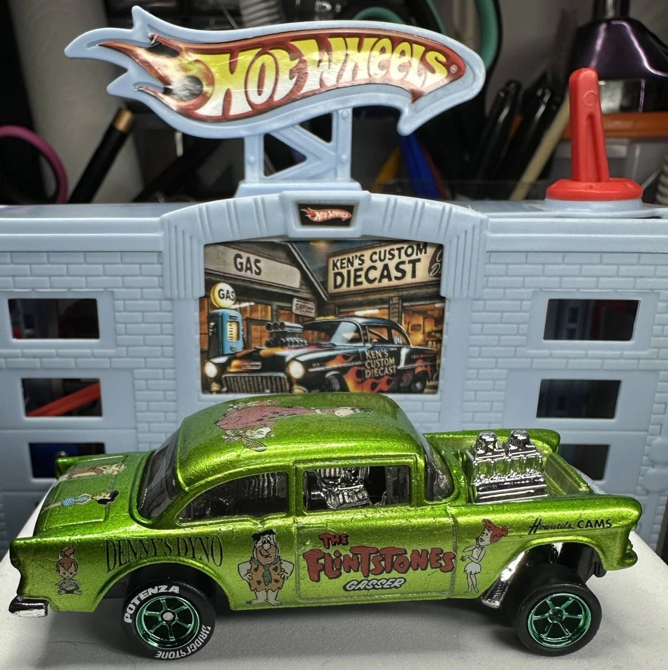 Chevy Bel Air Gasser 2012 Hot Wheels '55 "The Flintstones" verde caramelo+ *personalizado* Foto 3 de 4
