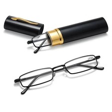 Elegant Portable Mini Reading Glasses Metal Frame Pen Box Ultra-thin Men Women R