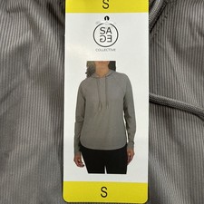 Sage Collective Women Lightweight Ribbed Long Sleeve Hoodie Gray Small NWT