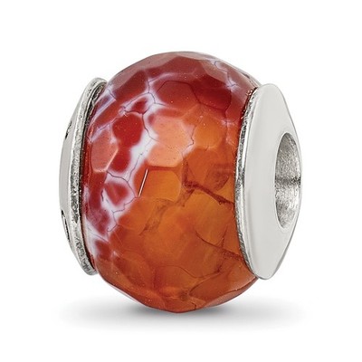 Sterling Silver Reflections Red Cracked Agate Shell Stone Bead Pendant Necklace