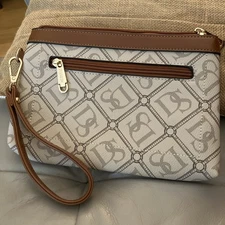Dasein Wristlet Tan Brown & Beige Logo