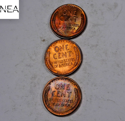 1953-S+1954-S+1957-D Lincoln Wheat Penny Cent Set/Lot ~ Gem BU Toned ~ ZWL90