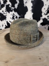 Vintage Wool Tweed Fedora Trilby Hat Olive Green