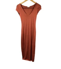 See You Monday Maxi Dress Women Medium Burnt Orange V-Neck Stretch Cottagecore