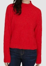 $198 Sanctuary Womens Red Mock-Neck Drop-Shoulder Nubby Teddy Textured Sweater L