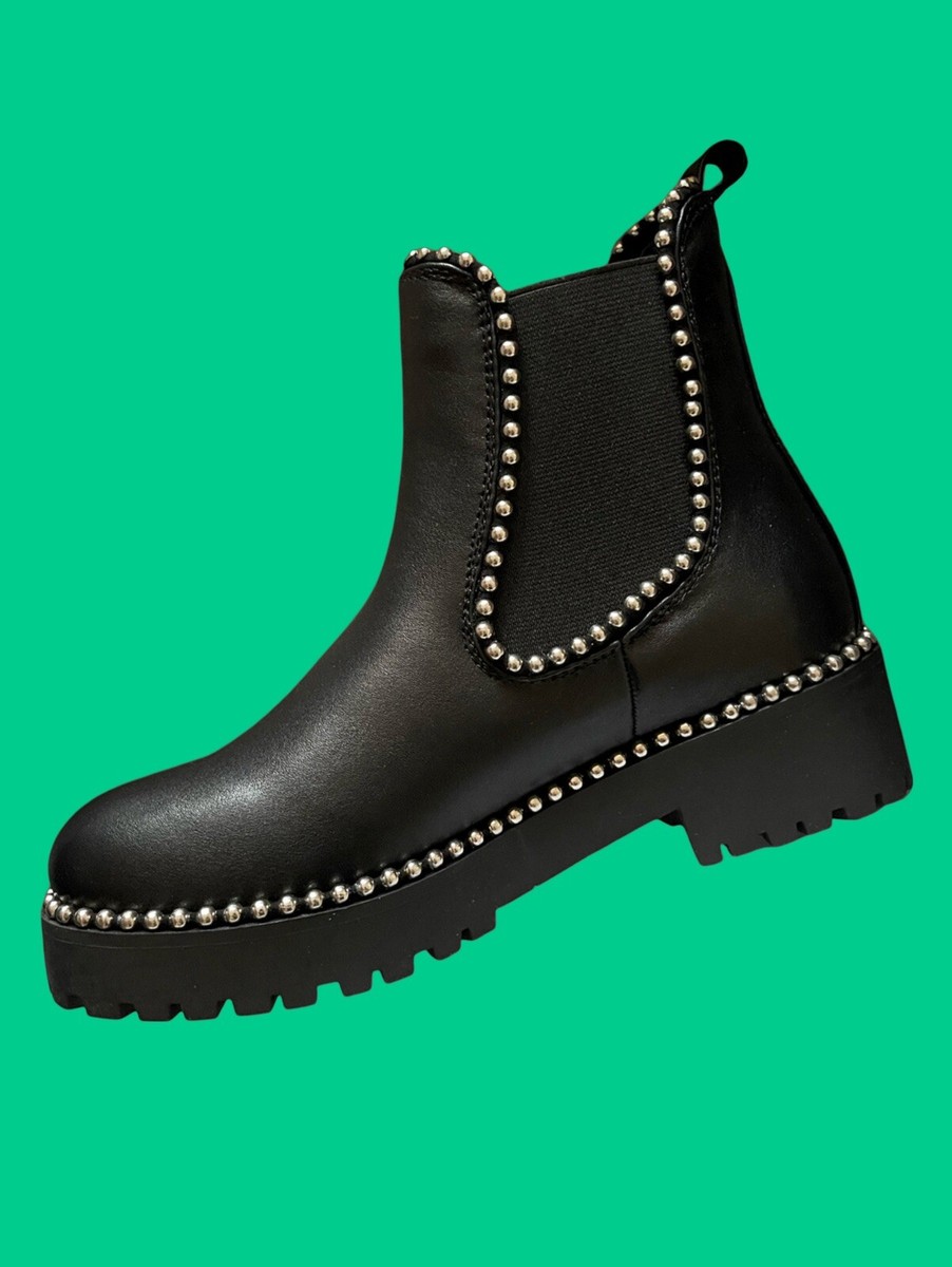Leather Boots Ball Trim Chelsea Boots Stud Detail Chunky Chelsea Boots