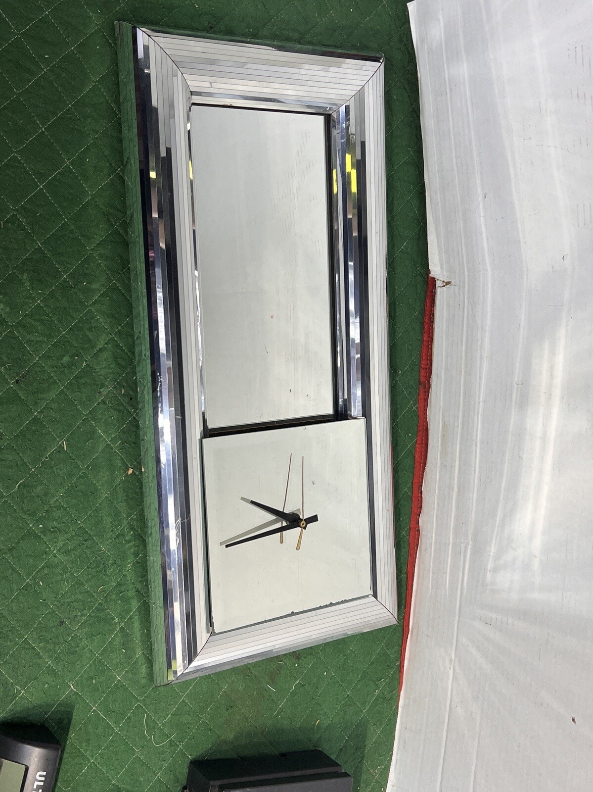 Vintage Rectangle Mirror Framed Mirror Clock- Hollywood Regency MCM