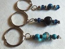 Collectable Handcrafted Blue Beaded Keychains Set 3 NICE