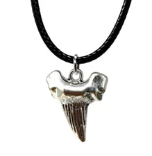 Silver Tone Mako Shark Tooth Pendant Surfer Necklace