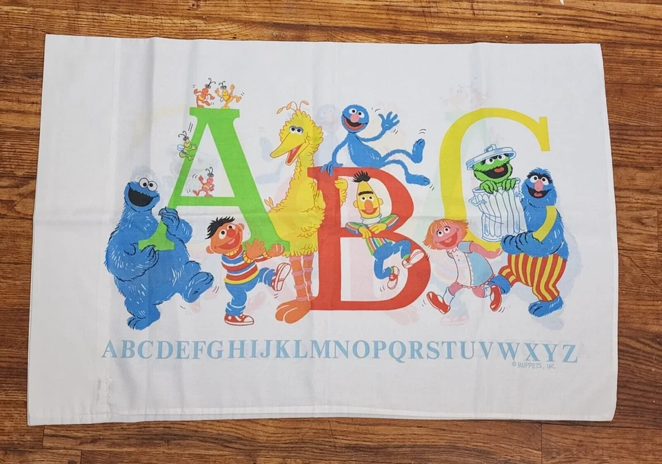 Sábana bajera plana doble vintage Plaza Sésamo y funda de almohada estándar alfabeto Foto 4 de 4