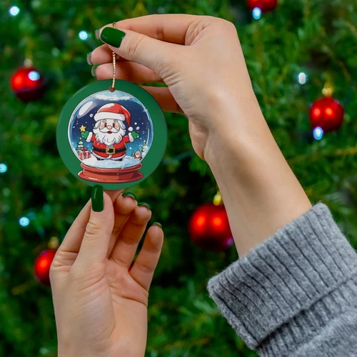 Snow Globe Santa Christmas Ceramic Ornament, 4 Shapes