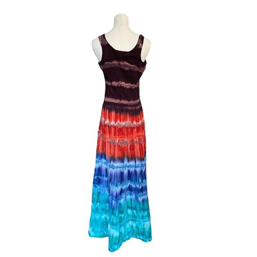 Punkte Ombre Batik Maxi Sommerkleid Gr. S Vintage Strand Hippie Indien Stufenkleid - Bild 2 von 10