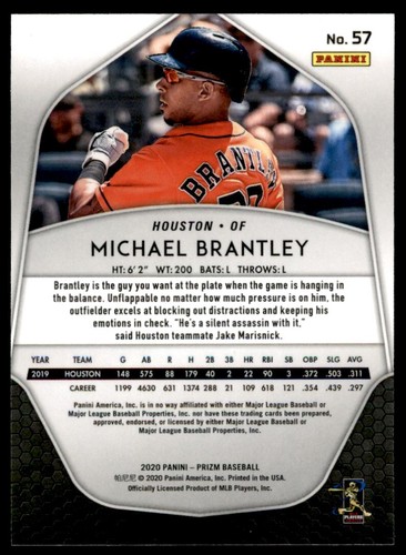 2020 Panini Prizm Michael Brantley Houston Astros #57 - Picture 2 of 2