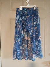 AMY WEAR NAVY  FLORAL  PRINT CHIFFON SHORT  ATTACHED SKIRT  SZ  L-14