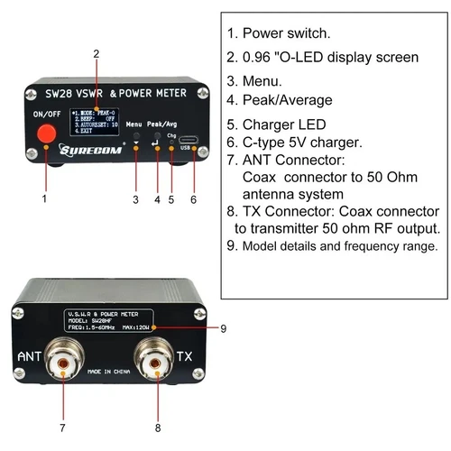 Surecom SW-28HF V.S.W.R. & Misuratore di Potenza 1.5-60MHz 120W Misuratore RF per Radio HF - Foto 5 di 9