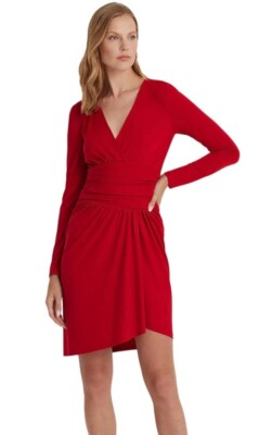 Ralph Lauren Size 16 Red Ruched Stretch Jersey Surplice Dress NWT $165 | eBay Ralph Lauren Size 16 Red Ruched Stretch Jersey Surplice Dress NWT $165 | eBay