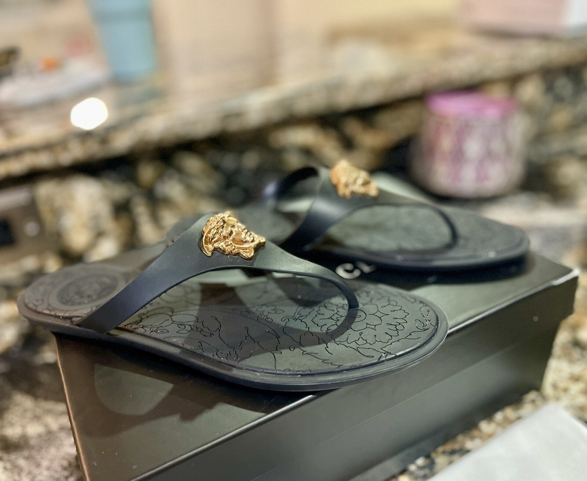 【VERSACE】La Medusa プールスライド サンダル オープントゥ 90_1021104-