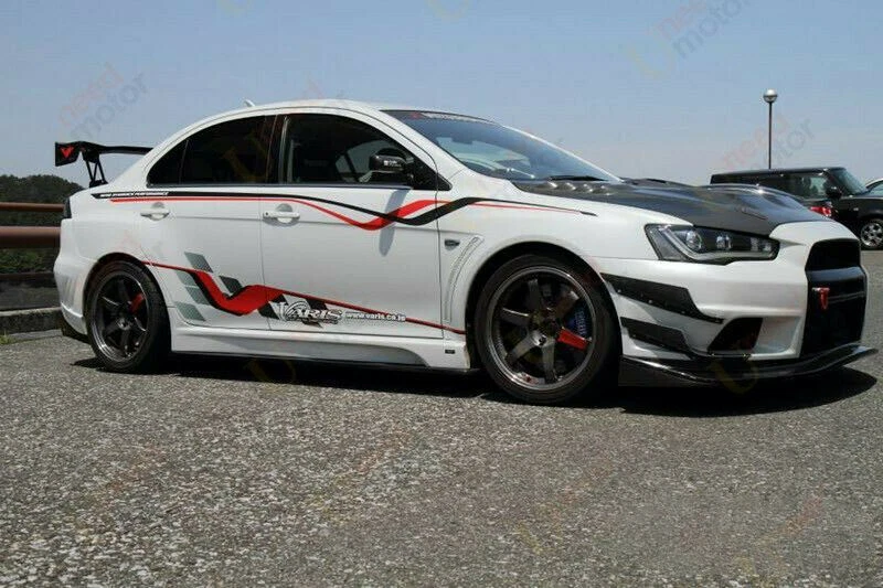 适用于 2008 - 2017 年三菱 Lancer Evolution MOD 风格黑色侧裙车身套件 — 第 2/4 张图片