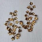 VINTAGE ITALIAN GILT TOLE LARGE PAIR WALL CANDLE HOLDERS IVY SCONCES LIGHT GILD