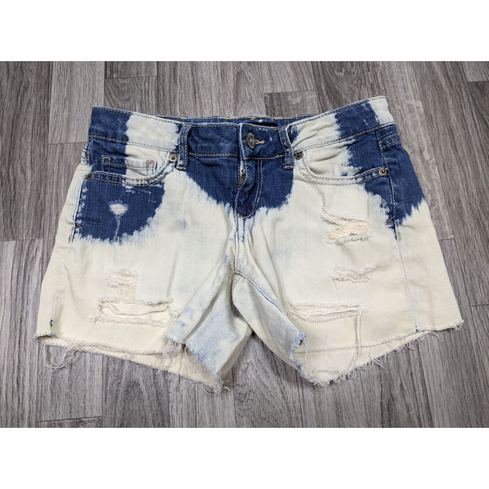 Aeropostale Womens Size Midi Blue Khaki Fringe Hem Distressed