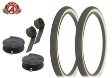 ALTA BICYCLE WIRE BEAD TIRES 26 x 2.125 WHITEWALL YEL LINE CLASSIC BRICK 6pc SET
