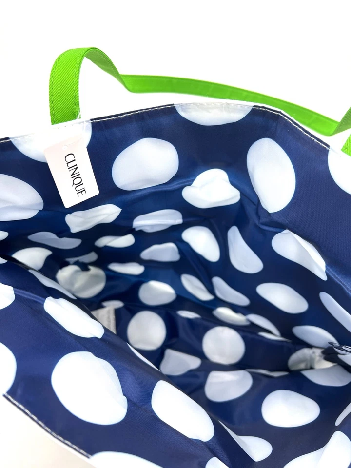 Bolso de hombro Clinique x Kate Spade Shopping ~ rayas blancas marinas ~ tira verde Foto 4 de 4