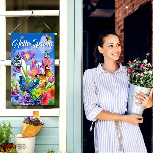 Hello Spring Decorations Colorful Flowers Butterflies Door Sign Gift 19.6"x11.8" - Picture 4 of 12