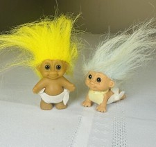 2 Lot VTG Collectible Baby Troll Dolls Russ Original Diaper Standing Crawling