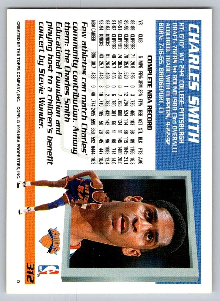 1994-95 Topps - Charles Smith #312 - Image 2 of 2