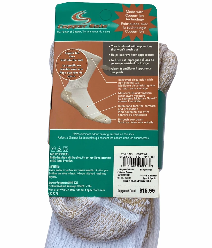 Paquete de 2 calcetines redondos con suela de cobre sin ataduras para mujer "Cojín extra y salud" EE. UU. Foto 4 de 4