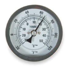 5" Dial Bimetal Industrial Thermometer 1NGE7,  -20 thru 120F, 1/2 NPT 1/4 Stem
