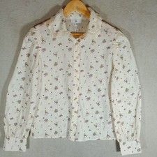 La Redoute Floral Bird Print Blouse UK 8 EU 36 Cream Cottagecore Victorian