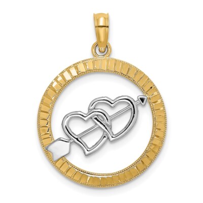 14K Yellow Gold and Rhodium Shiny-Cut Heart & Arrow Pendant