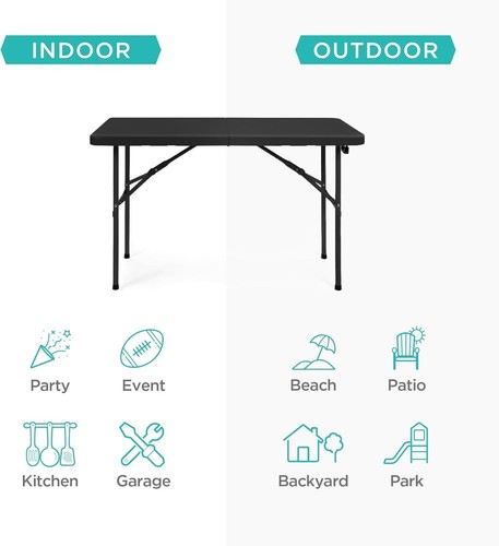 4ft Portable Plastic Folding Table Indoor/Outdoor Camping Table w/Handle Black - Picture 5 of 8