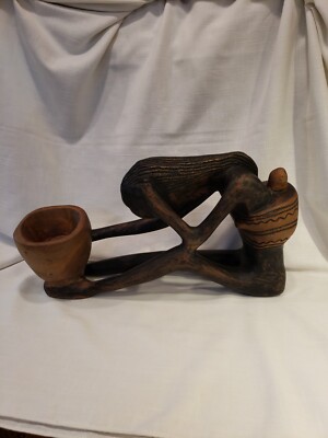 Vtg~Hand Carved~Ebony Wood~African/Tribal~Woman/Baby Statue~17 Lx9.5''Tx5''W(TS)