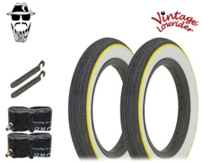 VINTAGE LOWRIDER BICYCLE 12" 1/2" x 2 1/4" YELLOW LINE SLICK II TIRES SET OF 6.