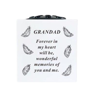 Graveside Memorial Rose Bowl Plastic White Feather Remembrance Ornament-Grandad