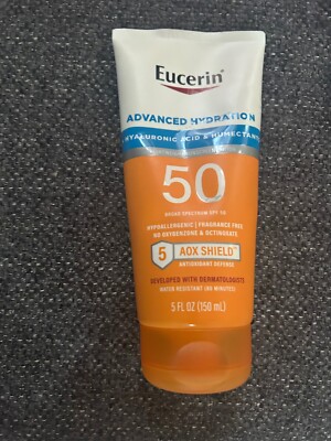 Eucerin Sun Advanced Hydration SPF 50 Sunscreen Lotion Tube Aox Sheild 5 Fl Oz