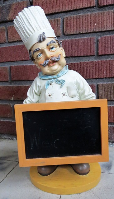 Large Figurine French Italian Fat Bistro Chef Menu Chalkboard