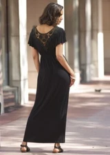 size small Crochet Back Black Maxi Dress by Monroe and Main new