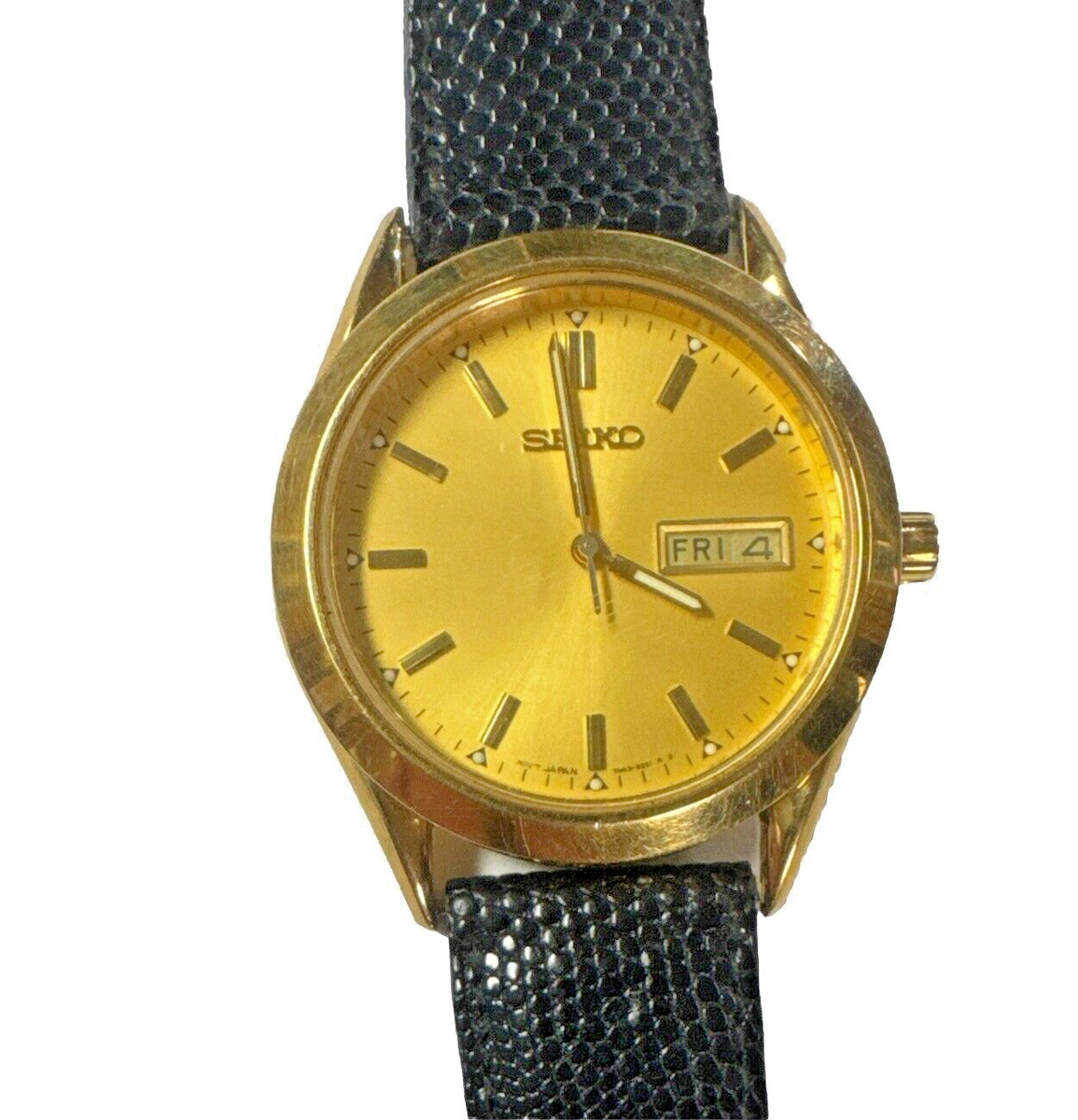 SEIKO 掛時計 大小セット ゴールド Seiko 7N43-9070 Day/Date 38mm Quartz Watch, Black NEW Lizard Band