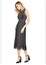 Guess Avril sleeveless ribbed chiffon black and gold striped dress - 8