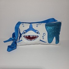 Small Blue Shark Tooth Pillow for Tooth Fairy Delivery with Pocket in Pillow