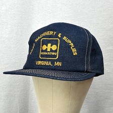 Vintage Komatsu Hat Cap Snap Back One Size Blue Denim Road Machinery USA Mens