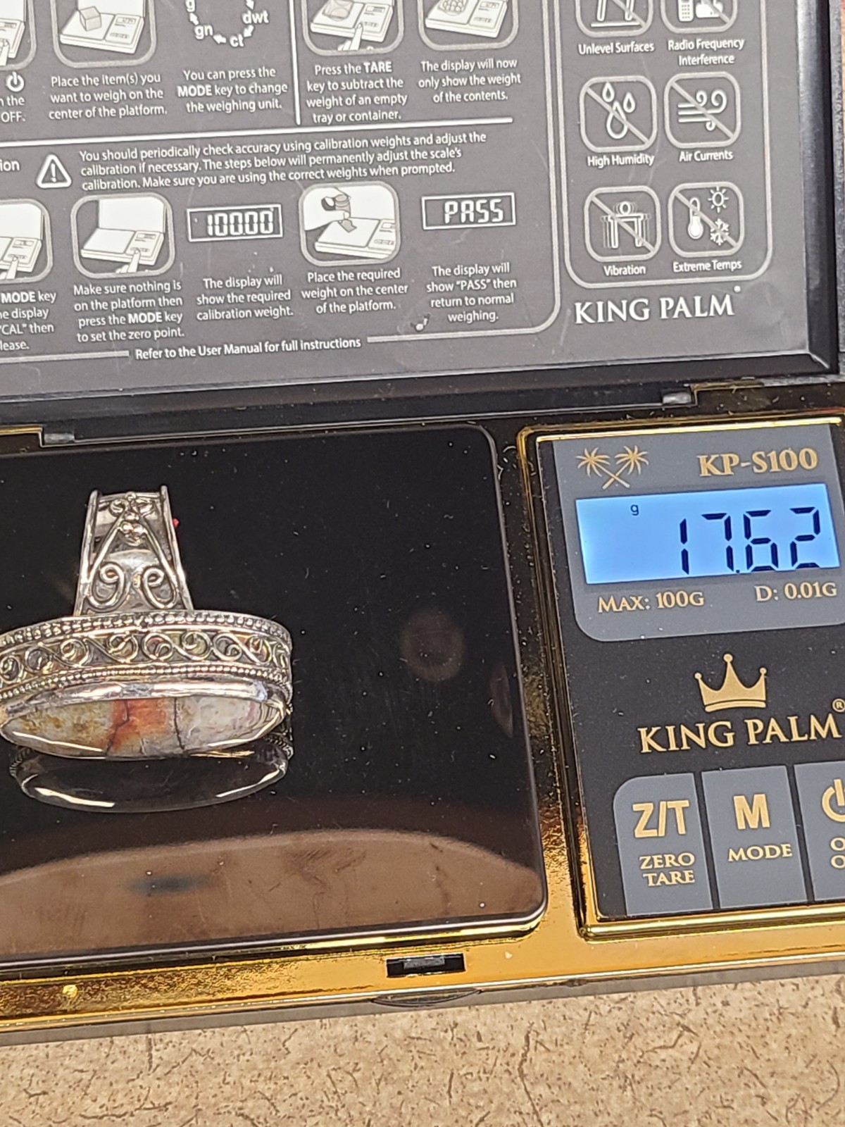 925 Agate Statement Ring Size 7 - image 3