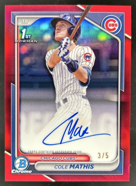 2024 Bowman Draft Cole Mathis Chrome Auto Red Refractor 1st Prospect #/5 Cubs